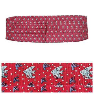 Vineyard Vines Silk Cumberband Tuxedo Adjustable Blue Fish Print